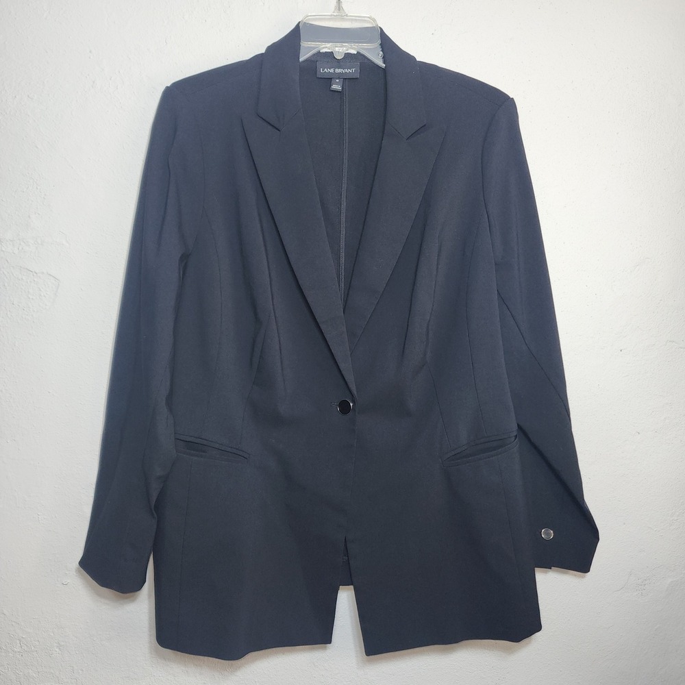 Lane Bryant The Bryant Blazer 18 Black Rayon Nylon Spandex Stretch Single Button